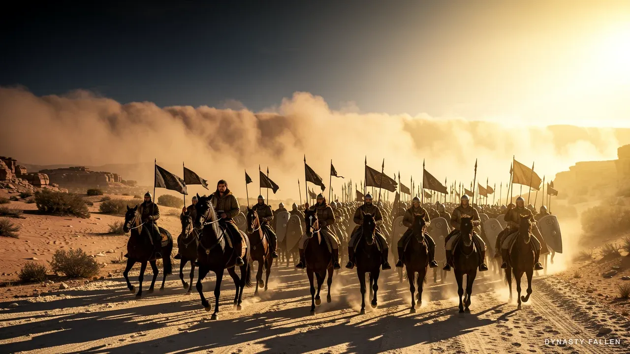 General Zabdas's cavalry thundering forward through dust at the spearhead of the Palmyrene army.