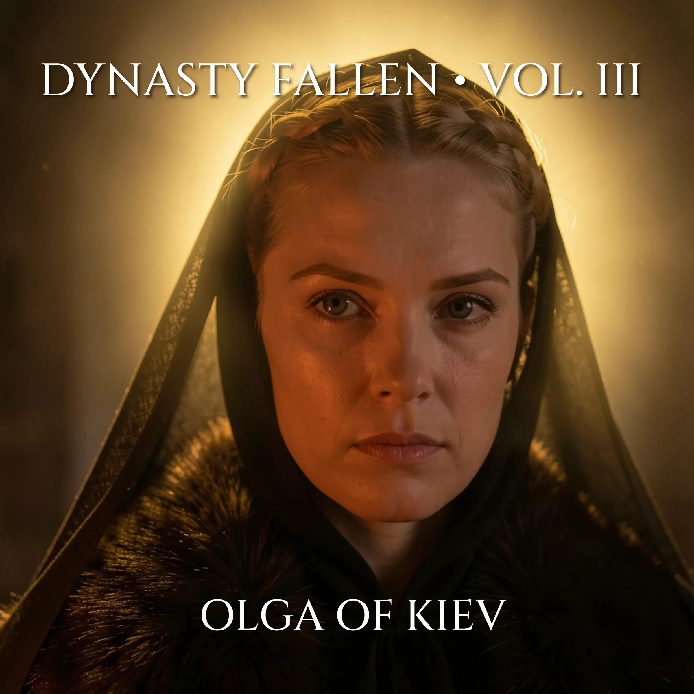Olga of Kiev — album cover. Close-up of the widow-regent in her veil and fur, candlelit, eyes calm and certain.